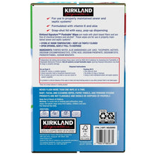 Kirkland flushable wipes box back panel with ingredients and usage directions