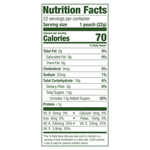 Nutrition Facts panel for fruit flavored snack, 1 pouch (22 g)