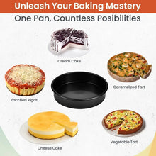 Round cake pan set with non-stick pan and assorted baked cake samples