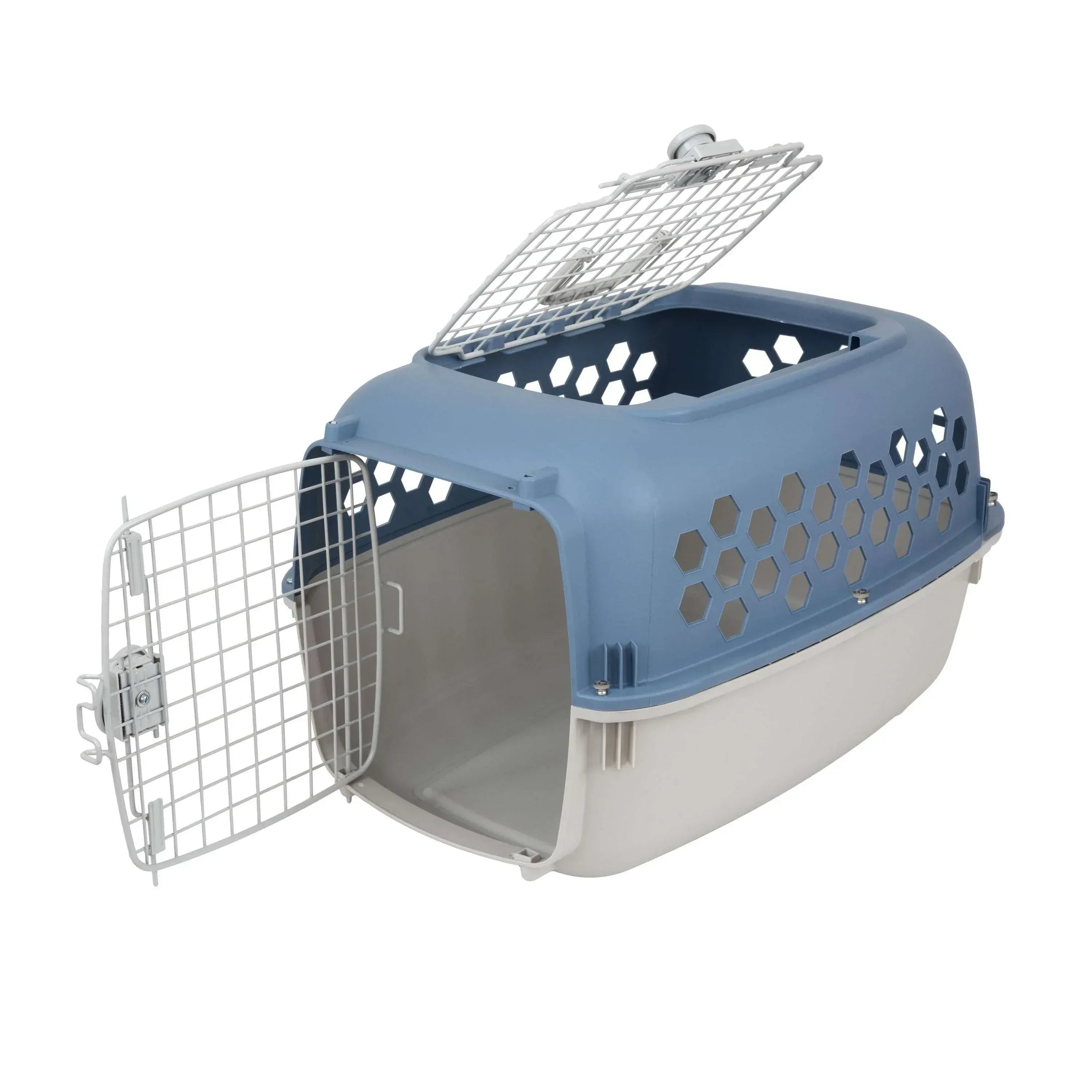Vibrant Life Kennel for Dogs & Cats, Durable Plastic, Two Door Openings, Blue, Maximum Pet Weight 30 lbs, 24" L x 16.5" W x 14.5"H