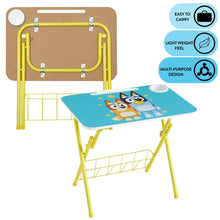 Kids activity desk and chair set with turquoise tabletop and yellow metal frame