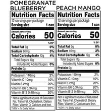 V8 Energy nutrition facts: Pomegranate Blueberry and Peach Mango panels