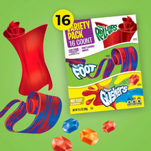 Fruit snack variety pack box, 16 count, with Roll-Ups, Fruit by the Foot, and Gushers