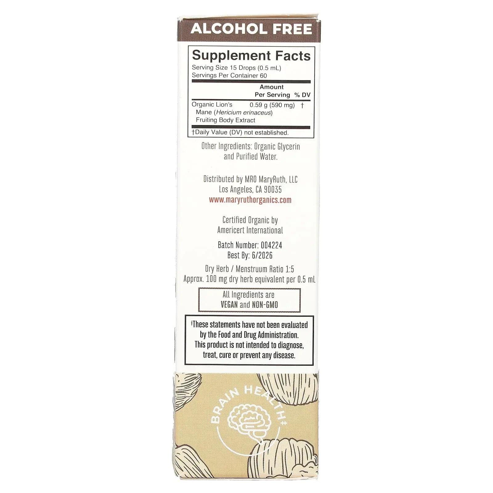 MaryRuth's, Organic Lion's Mane Mushroom Liquid Extract, Alcohol Free, 1 fl oz (30 ml)