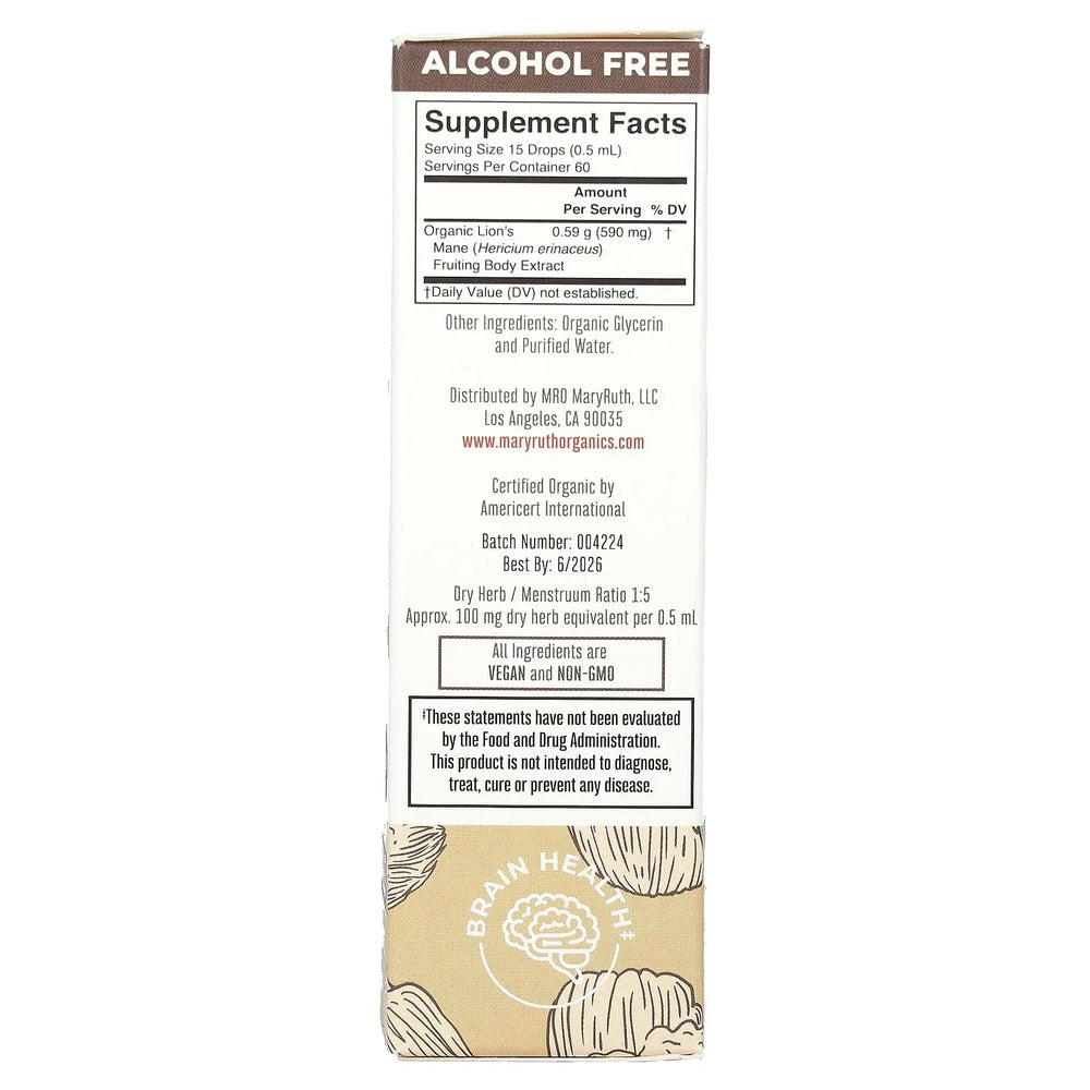 MaryRuth's, Organic Lion's Mane Mushroom Liquid Extract, Alcohol Free, 1 fl oz (30 ml) - USA MEGA SHOP