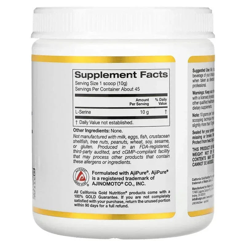 California Gold Nutrition, L-Serine Powder, AjiPure Amino Acid, Unflavored Powder, 1 lb (454 g) - USA MEGA SHOP