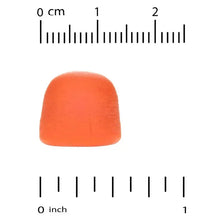 Orange lutein & zeaxanthin gummy piece with height measurement markers