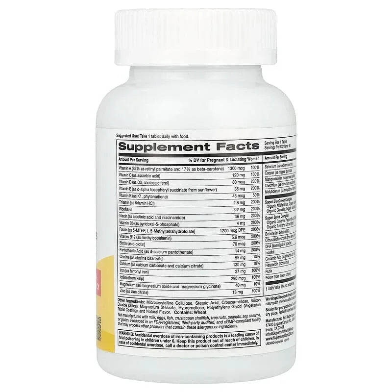 Super Nutrition, Simply One®, Prenatal Multivitamin with Super Greens, Spices, Vitamin A, and Folate, 90 Tablets