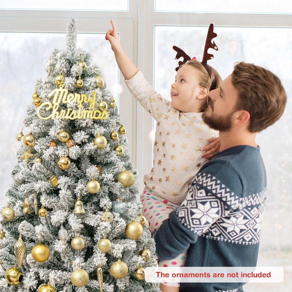 Costway CM22067 6 ft. Unlit Premium Snow Flocked Hinged Artificial Christmas Tree - USA MEGA SHOP