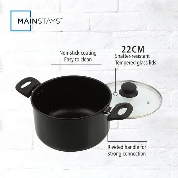 Mainstays Aluminum Black Non-Stick Coated 5QT Dutch Oven with Glass Lid Dishwasher Safe Easying Cleaing
