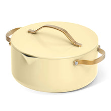 Buttercream covered cookware pot with domed lid and side carry handles