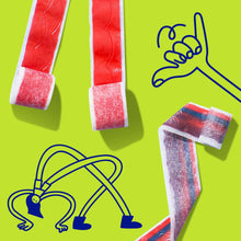 Berry tie-dye fruit snack rolls in red, blue, and pink