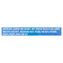 Snack container label with allergen warning text for cashews and coconut