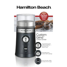 Electric coffee grinder with hopper, grind dial, and control features overview