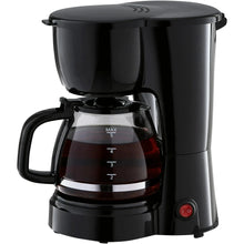 5-cup drip coffee maker in black with glass carafe and carry handle