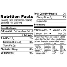 Nutrition Facts label for coffee creamer singles, serving size 1 creamer (13 mL)