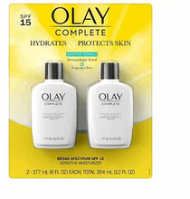 Olay Complete SPF 15 sensitive moisturizer twin bottles in yellow box