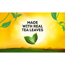 Iced tea mix canister with 'Made with real tea leaves' graphic and green leaves