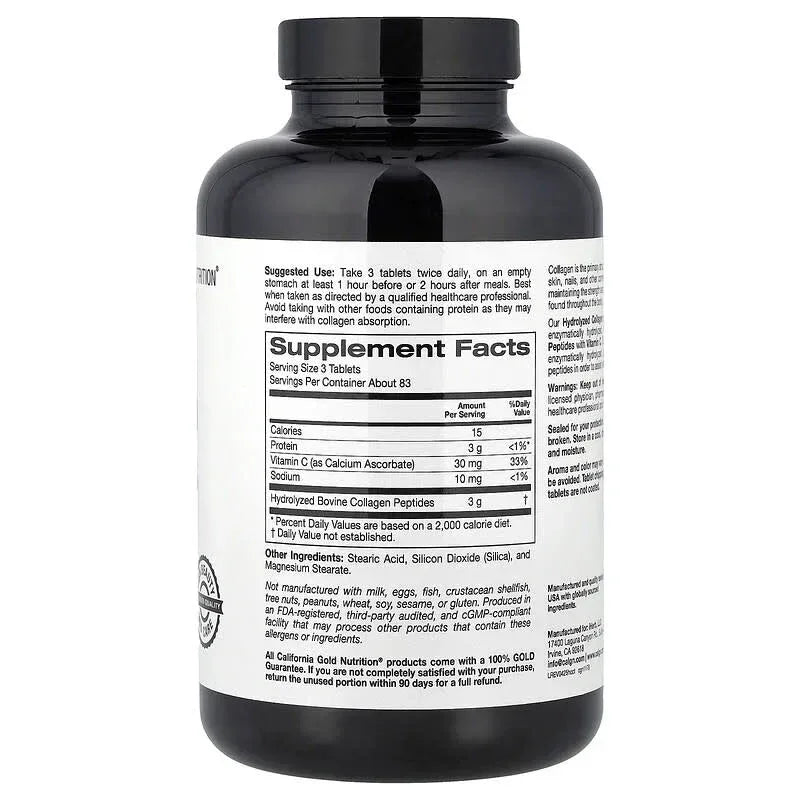 California Gold Nutrition, Hydrolyzed Collagen Peptides, Type I & III, and Vitamin C, 250 Tablets