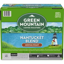 Green Mountain Nantucket Blend medium roast K-Cup pod box, barcode and back panel