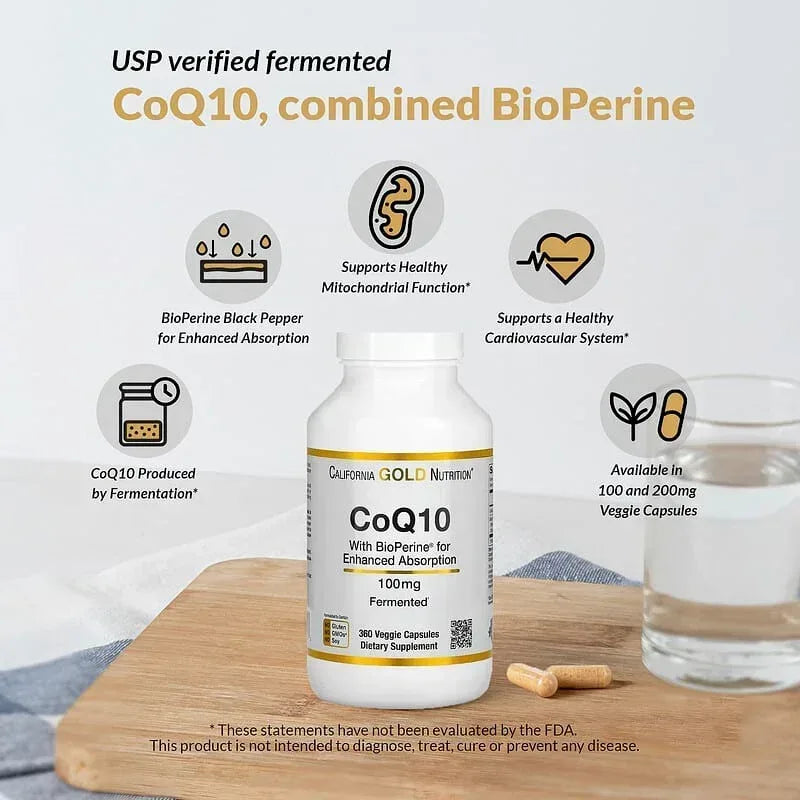 California Gold Nutrition, CoQ10, Ubiquinone USP with Bioperine® Black Pepper Extract, Enhanced Bioavailabilitys