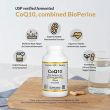 CoQ10 supplement bottle with BioPerine enhanced absorption callouts