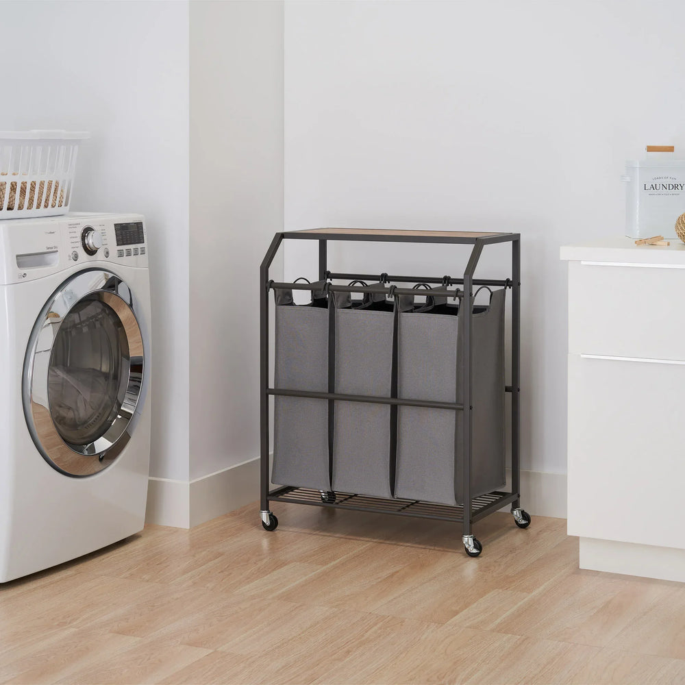 TRINITY 3-bag Laundry Cart with Flip-up Top - USA MEGA SHOP