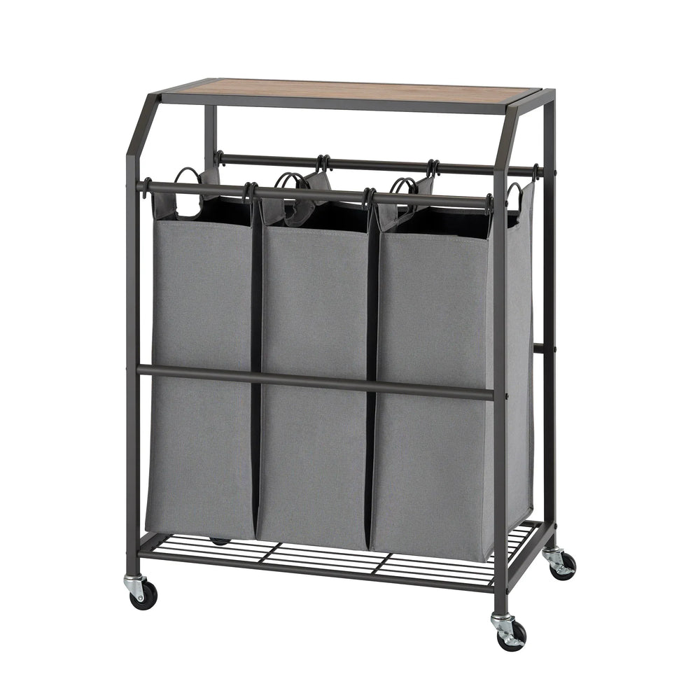 TRINITY 3-bag Laundry Cart with Flip-up Top - USA MEGA SHOP