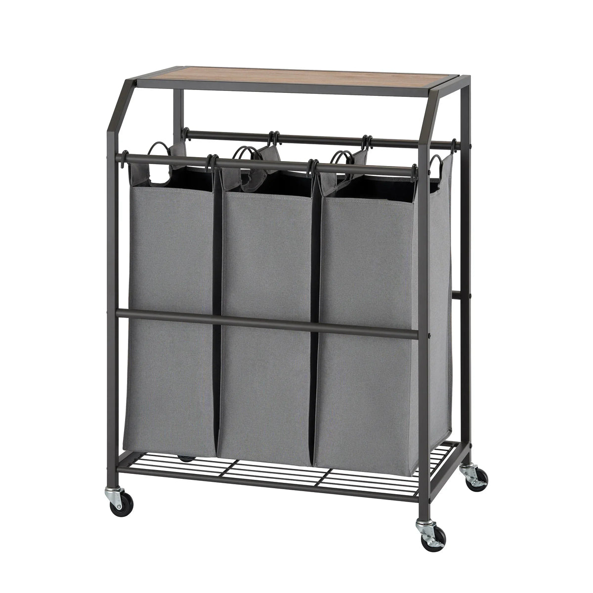 TRINITY 3-bag Laundry Cart with Flip-up Top - USA MEGA SHOP