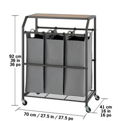 TRINITY 3-bag Laundry Cart with Flip-up Top - USA MEGA SHOP