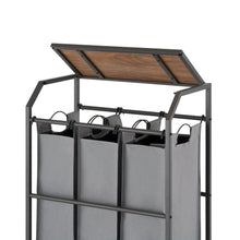 TRINITY 3-bag laundry cart with flip-up top, gray bins and black metal frame