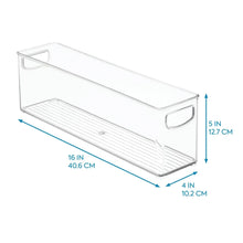 Clear rectangular storage bin with side handles, 16 in long, 10.2 in wide