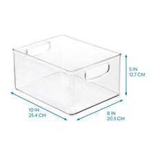 Clear cube-style storage bin with two side handles, 10 in by 8 in
