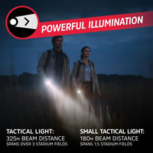 Tactical flashlight and small light illuminating the outdoors