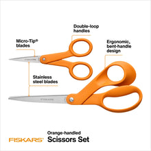 Crafting scissors set with double-loop orange handles, micro-tip stainless blades