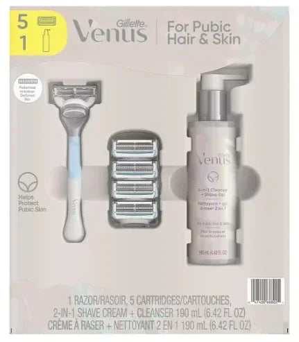 Gillette Venus Intimate Shaving Set With Women's Razor, 5 Blade Refills, and 2-in-1 Cleanser