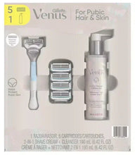 Women's intimate shaving set with razor, 5 blade refills, and 2-in-1 cleanser