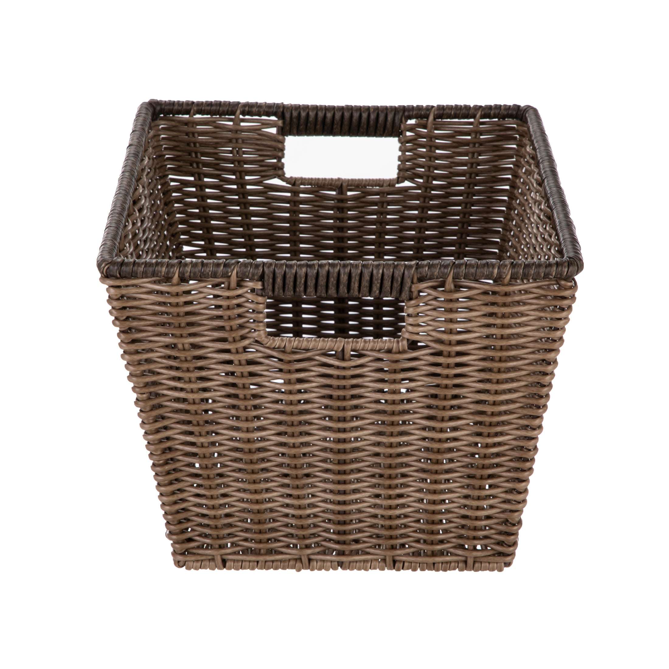 Better Homes & Gardens Large Poly Rattan Decorative Storage Basket with Handles, 14 in x 11 in x 8.5 in