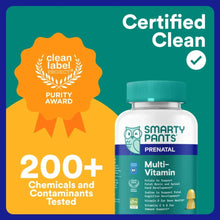 SmartyPants Prenatal multivitamin bottle with teal cap and clean label badge