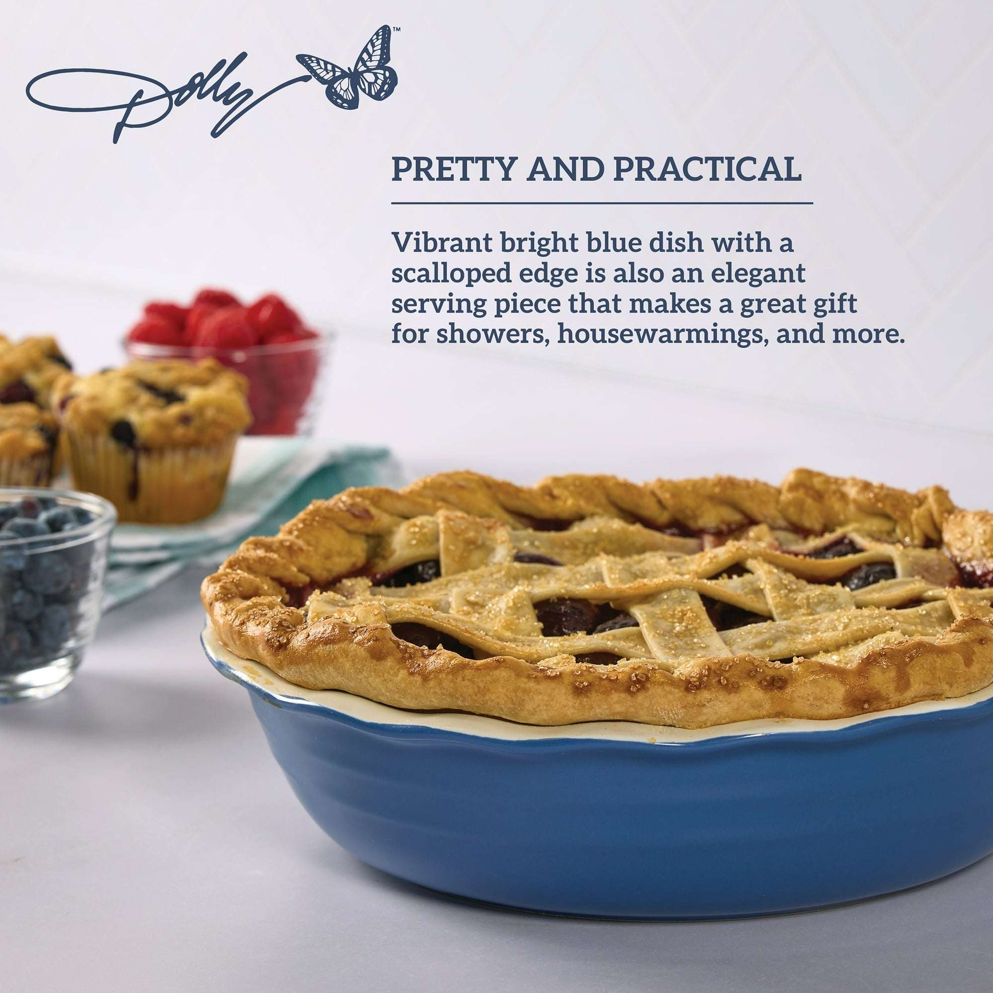Dolly Parton 10 in Ceramic Pie Dish, Blue