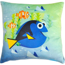 Ocean-themed Dory character pillow with blue fish and coral reef graphics, square