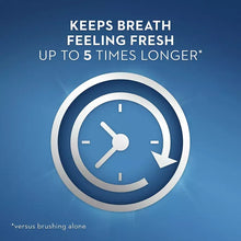 Mint mouthwash promotional graphic with a clock icon and fresh breath text