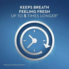Crest Scope mint mouthwash promotional graphic with up to 5 times clock icon