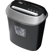 Honeywell cross-cut paper shredder in black and silver, top controls and front window