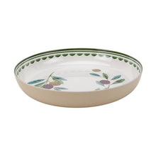 Bamboo melamine chip and dip tray shallow center dish with olive-themed leaf border
