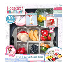 30-piece yogurt snack playset with bowls, spoons, and assorted fruit toppings
