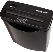 Honeywell paper shredder with strip-cut entry and control panel, dark plastic body