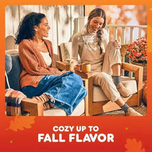 Pumpkin Spice coffee box ad featuring two people holding cups with fall flavor graphic