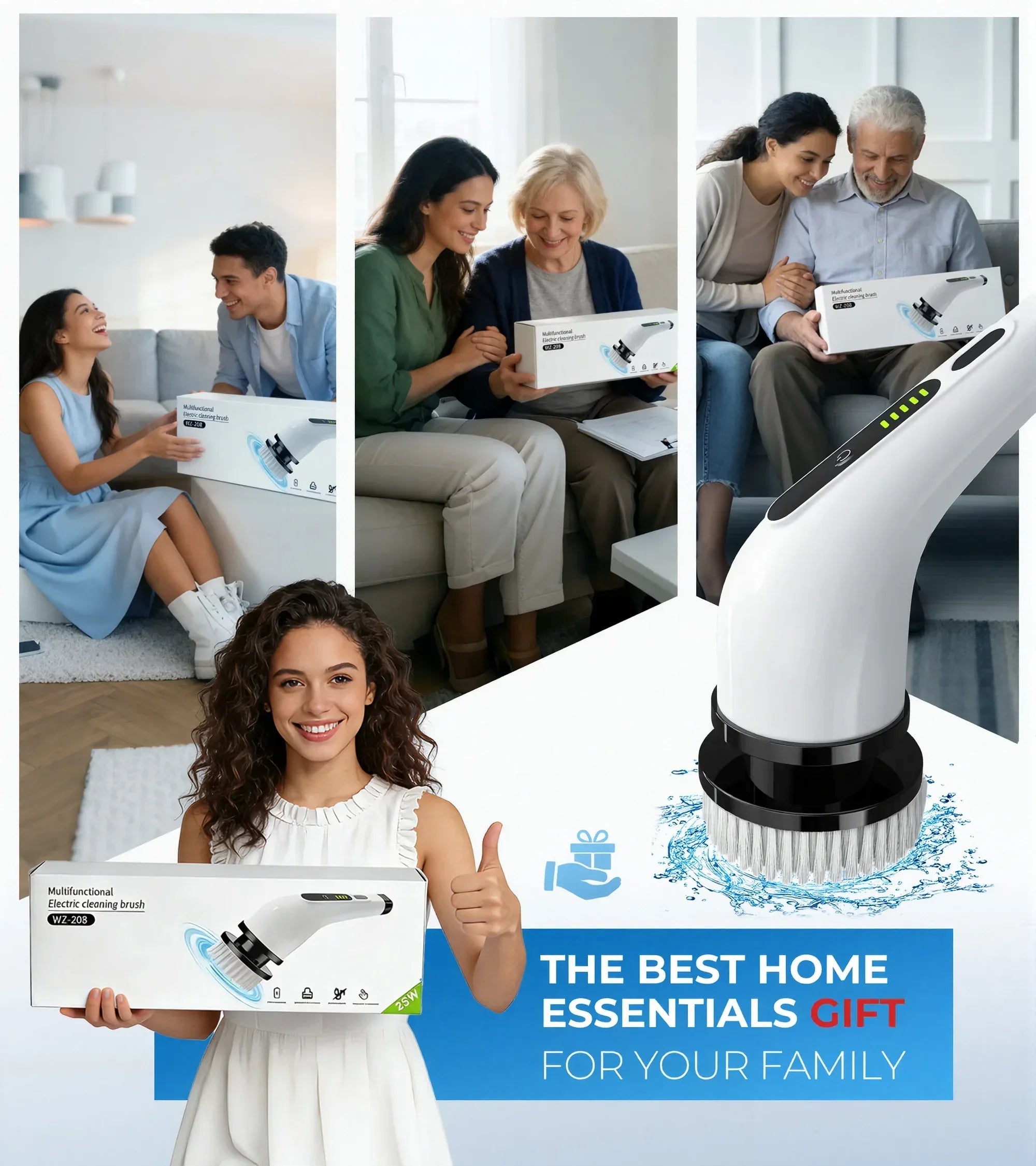 BIMZUC Electric Spin Scrubber, Cordless Cleaning Brush, 7 Replaceable Heads, Extendable Handle, White