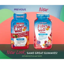 Two vitafusion Fiber Well sugar-free gummies bottles on new look comparison card